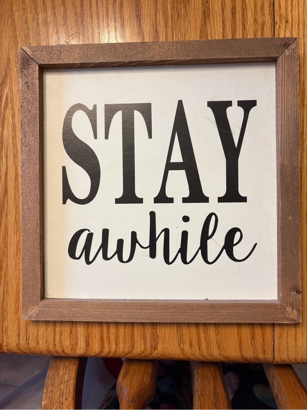 Stay Awhile Framed Wall Sign - Rustic Brown Frame
